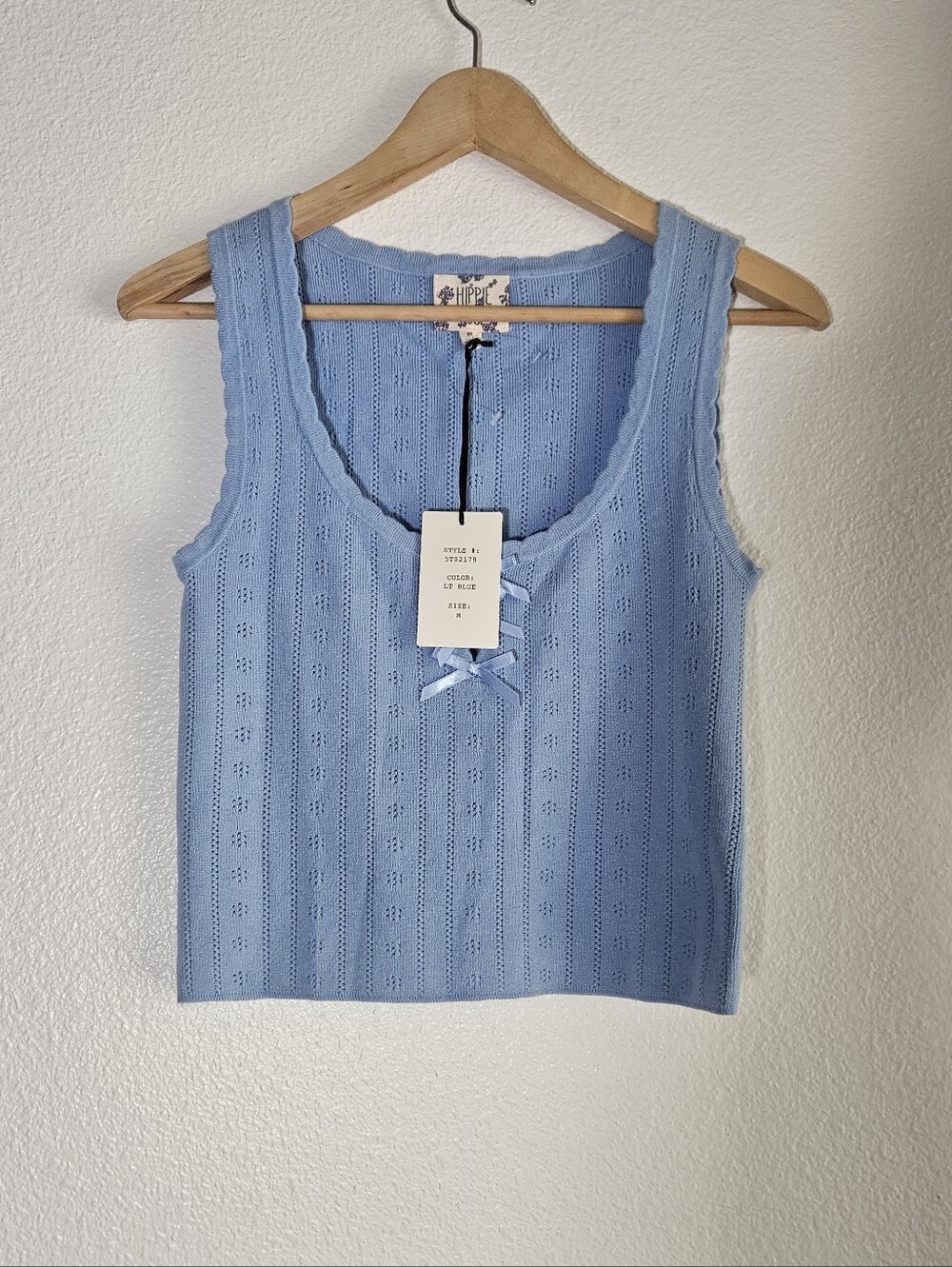 Hippie Rose Light Blue Knit Cropped Eyelet Sweater Tank